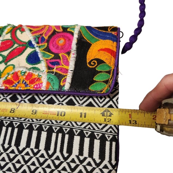 Colorful Sacred Threads Boho Clutch Purse With Beaded Strap & Embroidered Patter - Picture 6 of 10